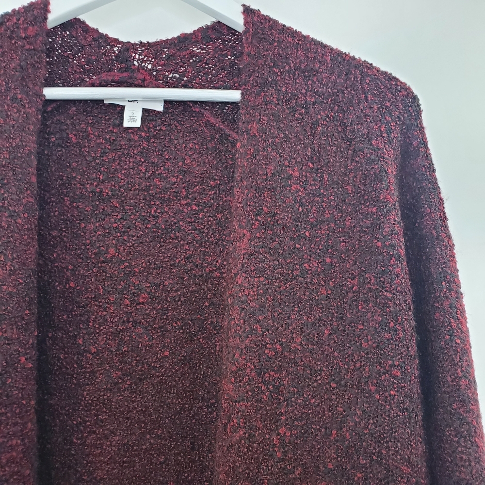 Nordstrom BP Bouclé Draped Cardigan Cozy Knit Burgundy Red Open NEW - Picture 3 of 8